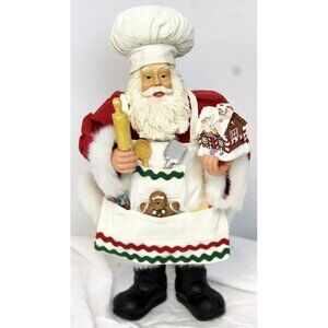 Vtg Fabric Mache Santa Baker 11" Figurine Christmas Cookie Bar Gingerbread Apron